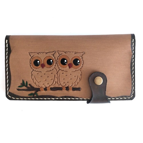 Women Owl Bird Yellow Art Wallet Real Leather Purse for Phone Girl Men 