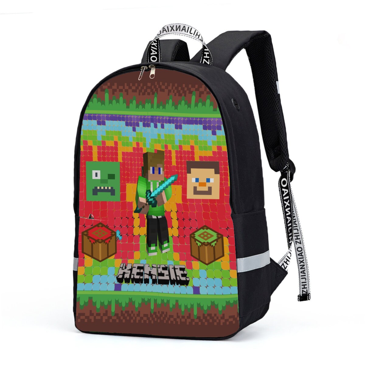 Minecraft boys backpack With Reflective Bar Etsy