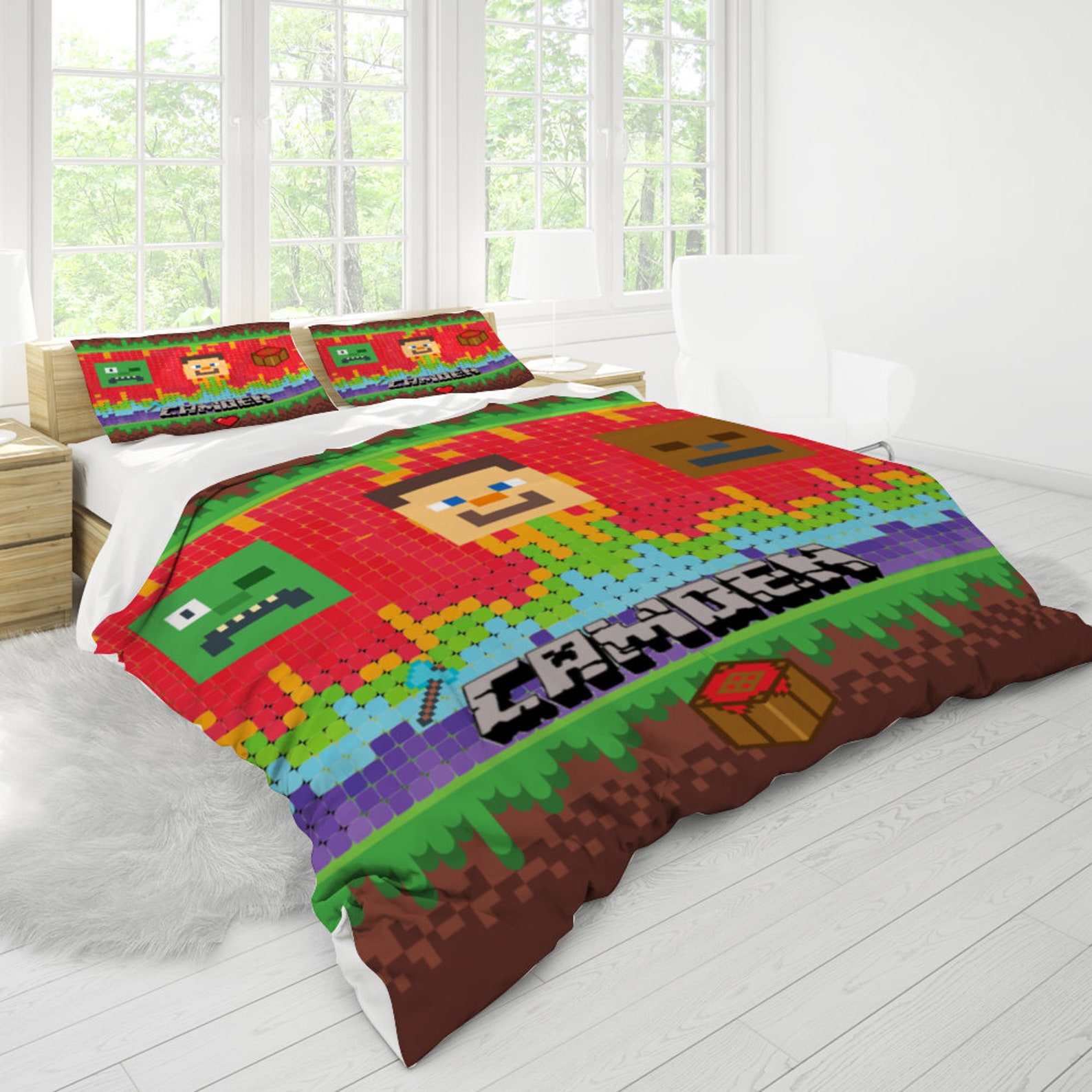 Boys Minecraft Bedding Set of 3Beautiful Unique Design Etsy
