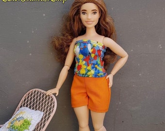 2pcs set summer outfit for curvy Barbie, fashion doll clothes, barbie dress,barbie clothes, curvy made to move barbie clothes, MADE TO ORDER