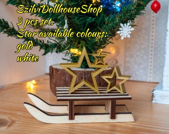3pcs set. Miniature Christmas stars for 8-12 inch fashion dolls.  1:6 scale Christmas  dollhouse accessory. Gold and white colours.