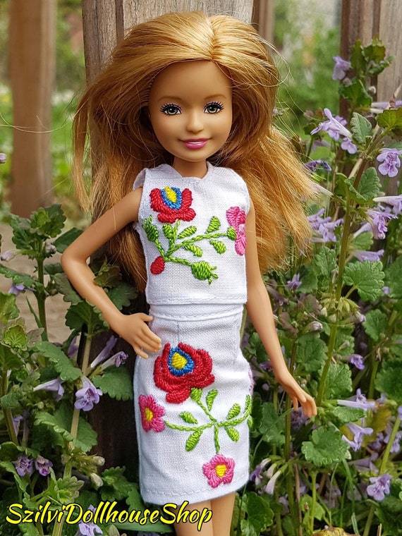 Hand Embroidered hungarian Folk Art Dress for Barbie's Sister