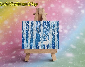 Dollhouse painting for 8-12 inch fashion dolls. 1:6 scale. HAND PAINTED. Acrylic mini painting. Miniature "Winter wonderland" painting art.