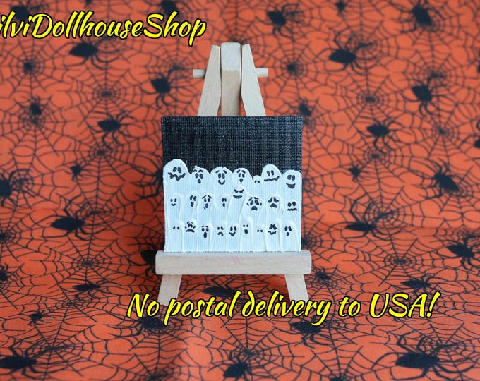 Featured listing image: Dollhouse painting for 8-12 inch fashion dolls. 1:6 scale. HAND PAINTED. Acrylic mini painting for Halloween. Miniature painting art.