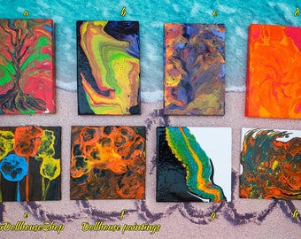 Dollhouse paintings on mini canvas. HAND PAINTED. 1/6 scale. Acrylic mini painting decor Miniature painting art Abstract Original paintings.