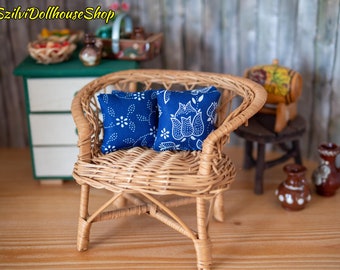 Cushions for 8-12 inch fashion dolls. 1:6 scale dollhouse accessoires. Hungarian blue dye fabric. Folk art motif.