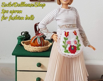 Hand embroidered. Hungarian folk art. Apron for 8-12 inch fashion dolls. Made TO ORDER!!