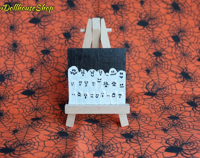 Featured listing image: Dollhouse painting for 8-12 inch fashion dolls. 1:6 scale. HAND PAINTED. Acrylic mini painting for Halloween. Miniature painting art.