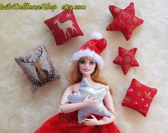Miniature Christmas pillow for 8-12 inch fashion dolls. 1:6 scale dollhouse accessoires.  MADE TO ORDER
