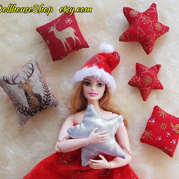 Miniature Christmas pillow for doll like Barbie, Ever After High, blythe, momoko, fashion dolls,1:6 scale dollhouse accessory. MADE TO ORDER