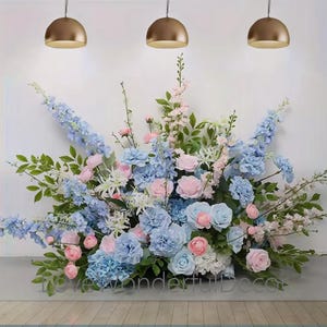 Blue Pink Rose Flower aisle runners,Floor flower Arrangement,Flower aisle idea Church Wedding items Indoor Outdoor Decor,Flower Centerpieces