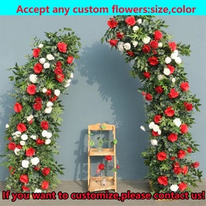 Greenery Red White Rose Wedding Arch flower,Artificial Flower Row Moon Shape Arch,Wedding Pillar Flower,Wedding Backdrop Party Event Decor