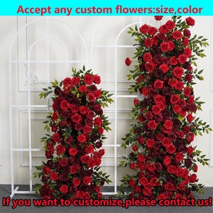 Artificial Flower Row,Greenery Red Burgundy Rose Wedding Archway flower,Bridal shower Engagement Party Decor,Floral Arrangement Table Runner