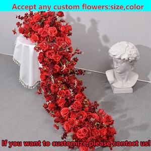 Wedding Red Rose Silk Flower Table Runner,Wedding Arch Floral Row,Flower Centerpiece,Flower Reception Table Decor,Flower Garland,Party Decor