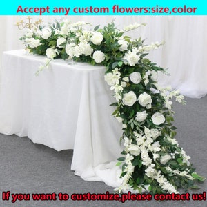 Greenery Flower Row,White Rose Wedding Centerpiece Table Flower Runner,Wedding Flower Garland Reception,Flower Arch,Birthday Party Decor
