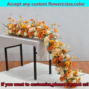 Champagne Rose Flower Table Runners,Orange Floral Archway Row,Flower Centerpieces,Autumn Wedding Flower Reception Table Decor,Flower Garland