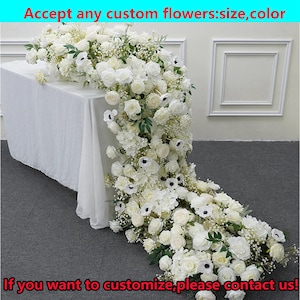 Ivory Table Flower Runner,White Flower Runner,Wedding Arch Flower Row,Flower Centerpieces,Aisle Runner,Wedding Reception,Swag Flower Arch