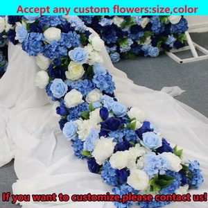 White Royal Bule Flower Runner,Wedding Arch Floral Row,Table Runner,Flower Centerpiece,Wedding Aisle Runner,Wedding Reception,Flower Garland