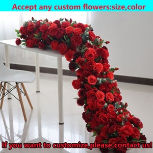 Ravishing Red Rose Flower Table Runners,Floral Arch Row,Flower Centerpieces,Wedding Flower Reception Table Decor,Flower Garland,Wedding arch