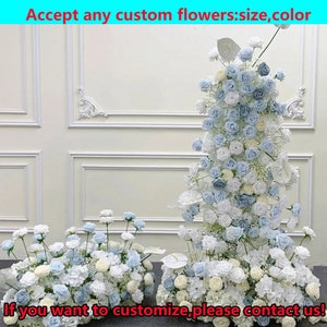 Luxury Blue Ivory Rose Hydrangea Babysbreath Archway Flower Artificial Silk Flowers Row Wedding Backdrop Flower Runner For Party Home Decor
