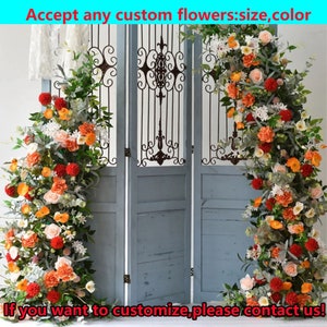 Orange Bougundy Rose Horn arch Decor 5D Moon Flower Row Archway Flower Autumn Fall Rustic Wedding Background Flower Garland For Party Decor