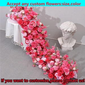 Hot Red Rose Wedding Centerpiece Table Runner,Flower Table Runner,Flower Garland Wedding Reception,Custom Flower Color,Wedding Arch Flower