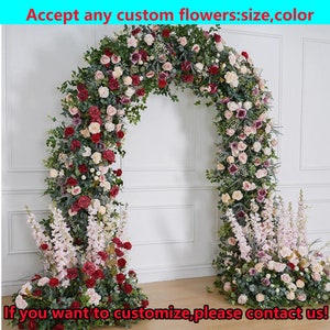 Burgundy Dusty Pink Rose With Greenery Wedding Archway flower,Wedding Bridal Shower Party Decor,Floral Swag Arch,5D Flower Row Moon Backdrop