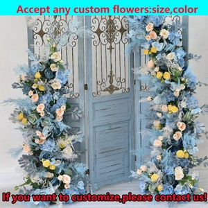Yellow Dusty Blue Pink Rose Horn arch Decor Flower Row Archway Flower Ceremony Boho Wedding Backdrop Flower Garland For Party Home DIY Decor