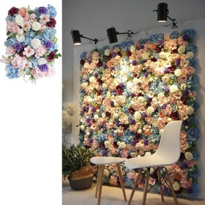 Pannello da parete floreale in seta 3D con fiori di ortensia artificiali, decorazione da parete per matrimoni, casa, negozio, compleanno, baby shower, TikTok, sfondo fotografico