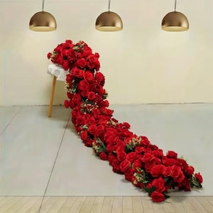 Artificial Red Rose Flower Runner,Floral Aisle,Table Flower Runners,Wedding Red Flower Centerpieces,Party Wedding Arch decor,Flower Garland
