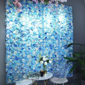 Light Blue Rose Flower Wall Backdrop 3-D Artificial Flower Wall Panels for Wedding Home Shop Salon Party Decor Backdrop Flower Panel 40X60cm