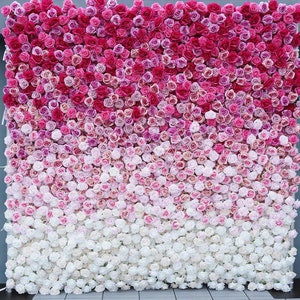 Gradient Fuchsia Pink Blush White Rose Floral Wall 5D Roll Up Cloth Curtain Flower Wall for Outdoor Indoor Wedding Shop Party Decor backdrop