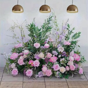 Pink Rose Greenery Flower aisle runners,Floor flower Arrangement,Flower aisle idea Church Wedding items Indoor Decor,Pink Flower Centerpiece