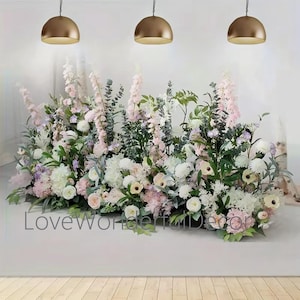Pink Ivory Greenery Wedding Flower aisle runners,Floor flower Arrangement,Spring Flower aisle idea Church Wedding items Indoor Outdoor Decor