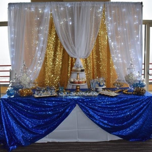 Tovaglia blu reale con paillettes ricamate, rotonda e rettangolare con glitter, per decorazioni natalizie e nuziali, runner da tavola con paillettes.