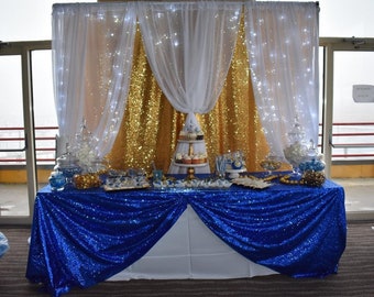 Royalblaue Tischdecke Glitter Runde Rechteckige Gestickte Pailletten-Tischabdeckung für Hochzeitsfest-Weihnachtsdekor, Pailletten-Tischläuferdekor
