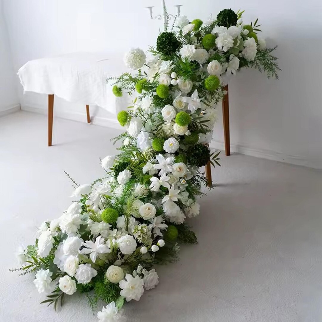 White Rose Green Flower Table Runners,floral Archway Row,flower ...