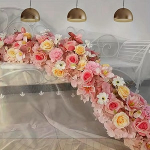 Elegant Pink champagne Rose Hygrangeas Flower Runner,Wedding Centerpiece Flower Runner,Floral Garland Wedding Reception,Wedding Aisle Flower