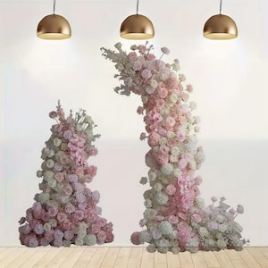 Spring Light Pink White Rose Horn arch Decor Moon Flower Row Archway Flower Wedding Backdrop Flower Garland For Engagement Party Stage decor