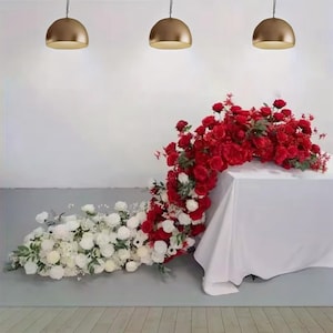 Gradient Red Ivory Rose Flower Table Runner,Floral Row,Flower Centerpieces,Wedding Flower Reception Table Decor,Flower Garland,Wedding arch