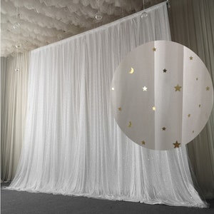 Moon&Stars Backdrop Curtain,Wedding Baby shower Party backdrop Decor,White Tulle backdrop,Chiffon backdrop,Festival Photo Booth background