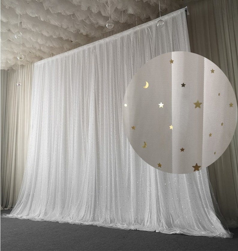 Custom Any Size Champagne Backdrop,moon&star Tulle Backdrop Curtain ...