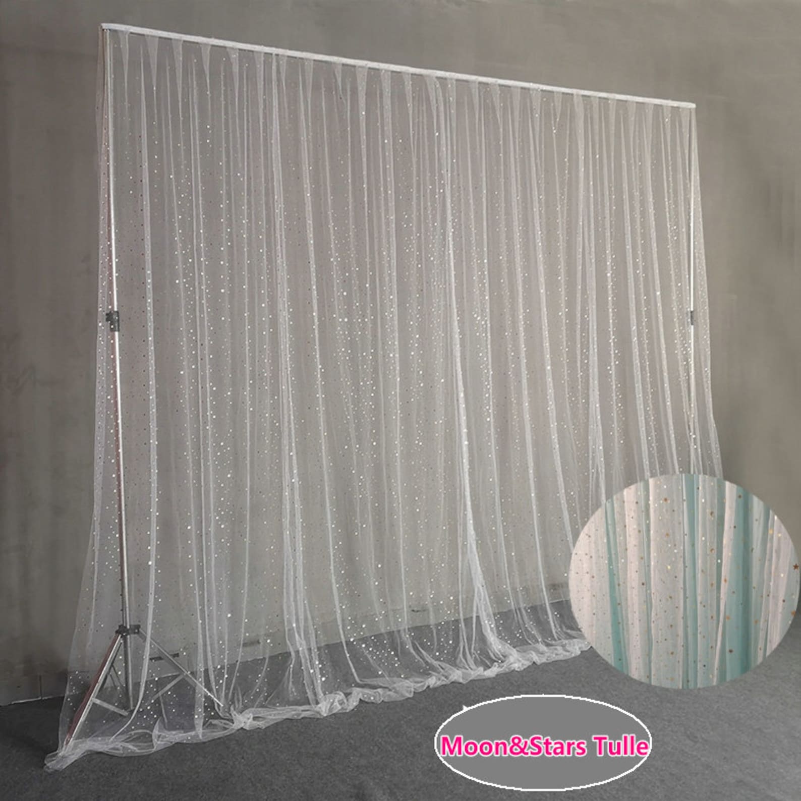 Custom Any Size Champagne Backdrop,moon&star Tulle Backdrop Curtain ...