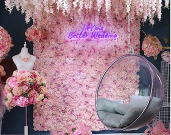 Custom Flower Wall Decor Pink 3D Artificial Flower Wall Panels