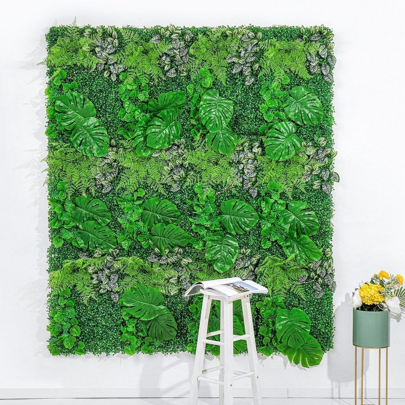 Artificial Green Plant Leaf Wall Panel Custom Mixed Grass Wall Etsy