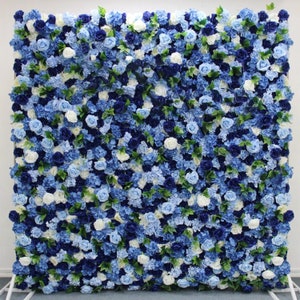 Royal Blue White Flowers Wall Backdrop Custom 3D Artificial Rose Flower Panel for Wedding Bridal Shower Decor Shop DIY Floral wall backdrop