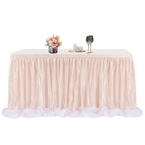 Champagne Tutu Table Skirt Wedding Party Tulle Table Skirting Round Rectangular tablecloth for Baby Shower Party Home Decor,Birthday Decor