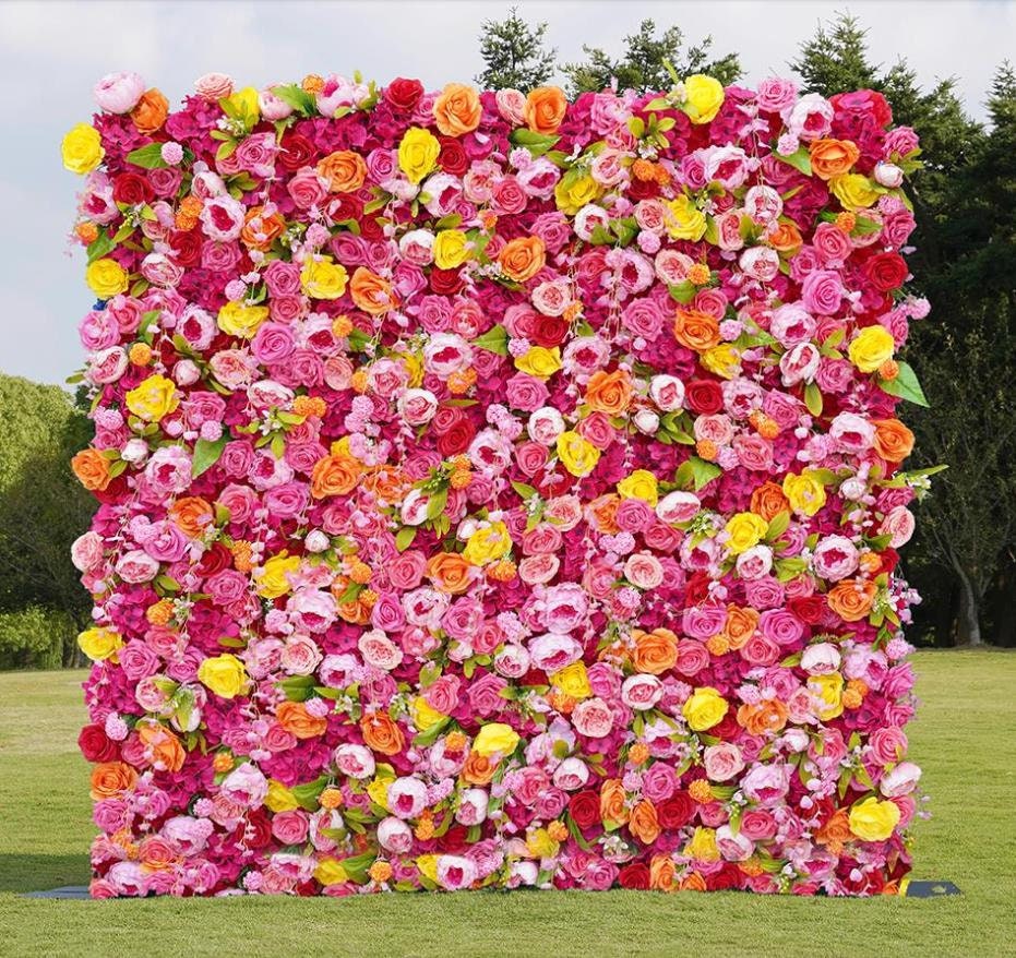 misppro Kunstmatige bloem wandpaneel romantische bloemen achtergrond 60 x 40 cm (23,62 x15,75) bruiloft foto fotografie achtergrond - roze