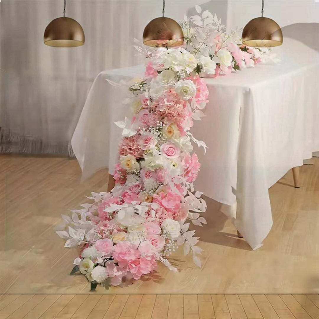 Baby Pink White Rose Leaf Table Flower Runner,wedding Arch Floral Row ...