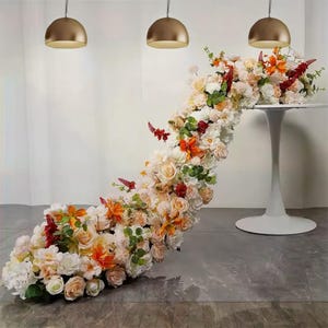 Elegant Champagne Rose Table Flower Runner,Wedding Arch Floral Row,Flower Centerpiece,Wedding Reception,Flower runner,bridal shower backdrop